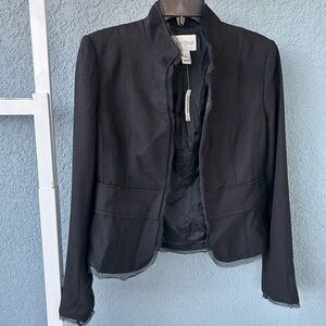 White House Black Market New Black Jacket Blazer Frayed Edges Size 12